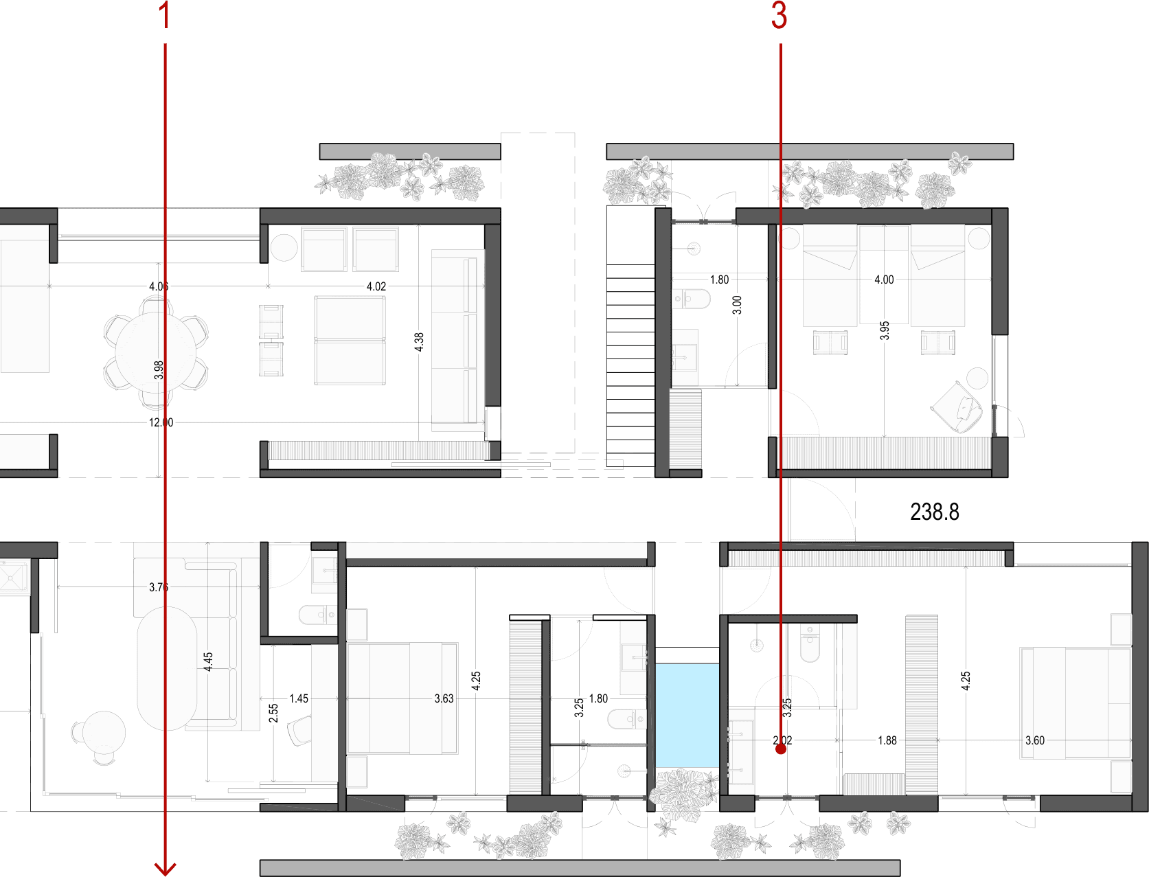 Casa JSa — 240 m² layout (preferred; keeps cross-ventilation)