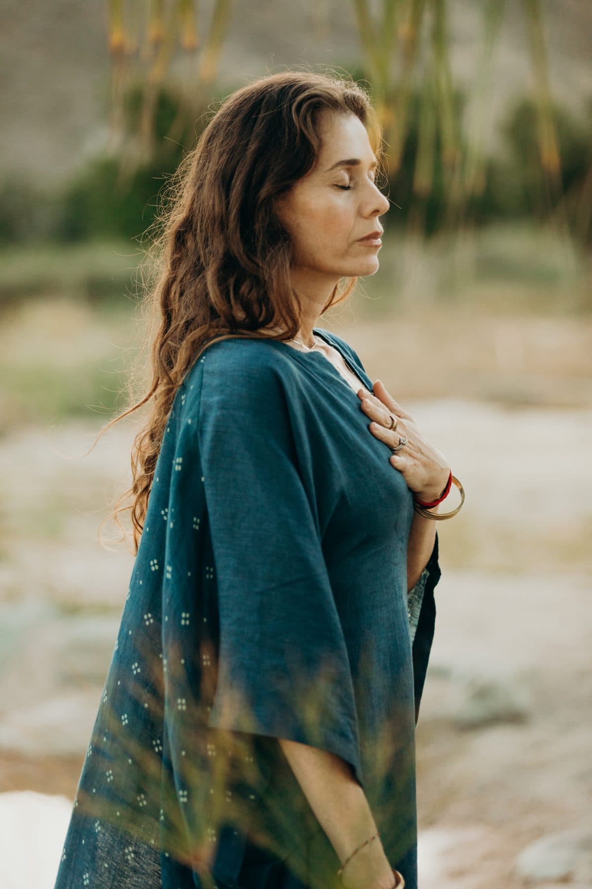A woman in quiet morning practice at Casa Damara