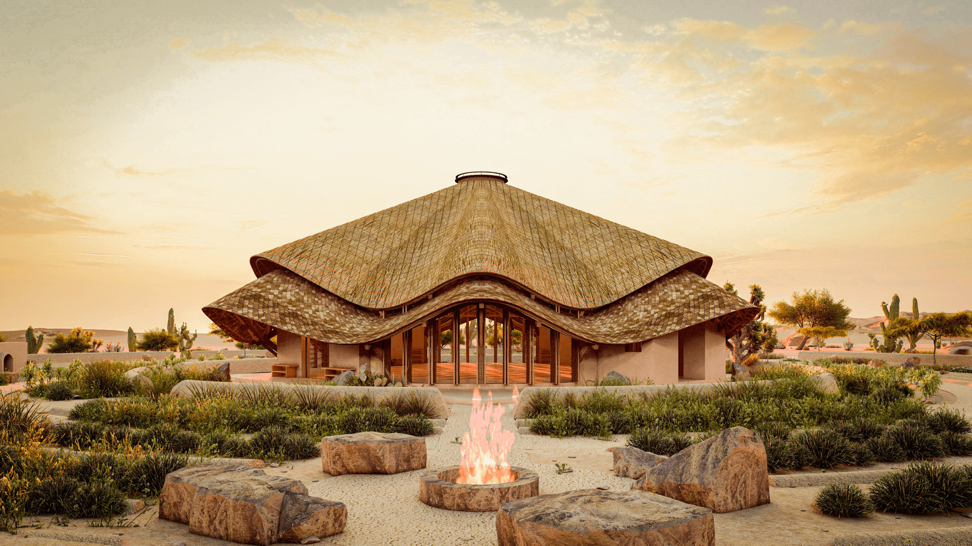 The Casa Damara retreat shala at dusk