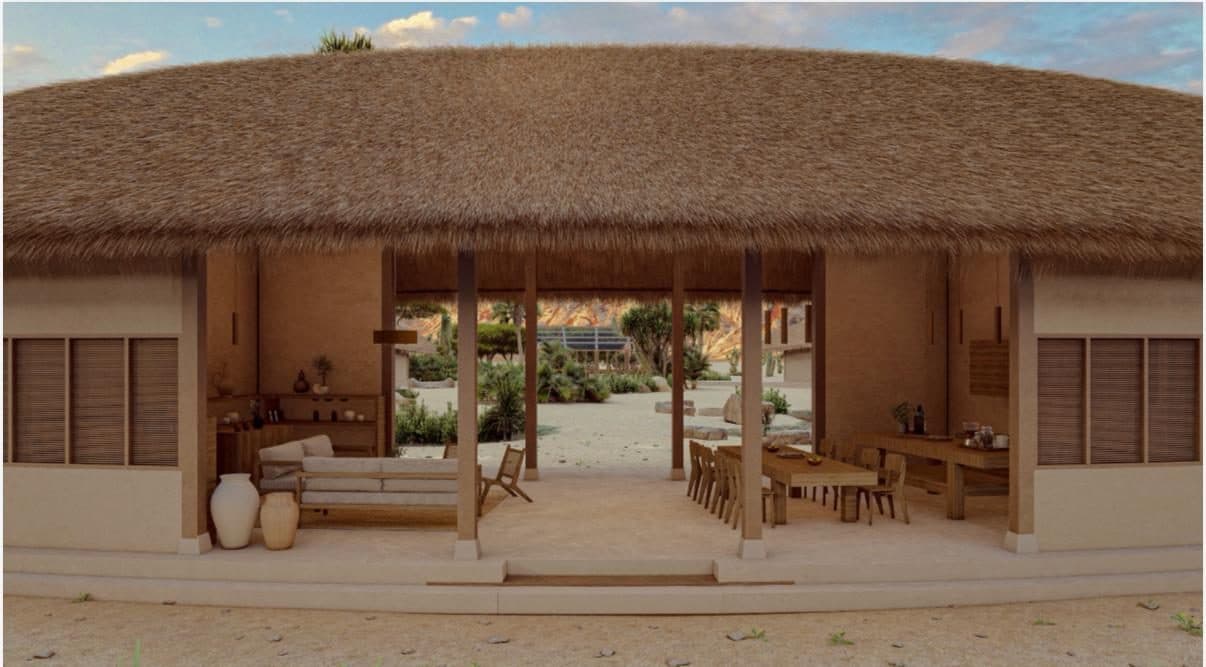 The open living room and kitchen at Casa Damara reception